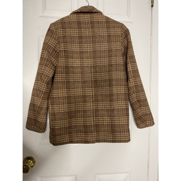 Abercrombie & Fitch Women's XXSP Brown Plaid Dad Coat Jacket Wool-Blend Preppy - Picture 7 of 11